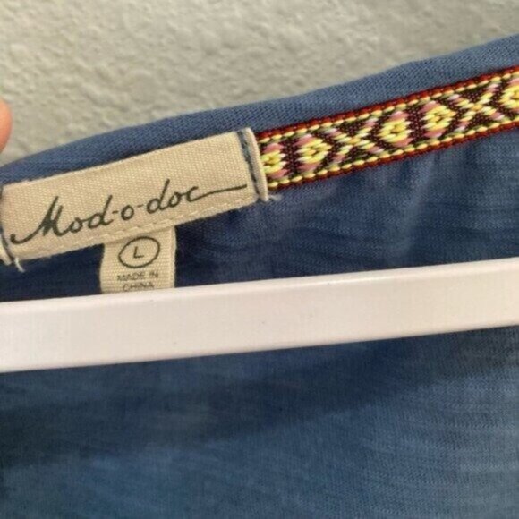 Mod-o-doc Boho Asymmetrical Long Blue Top Casual Lagenlook Relaxed Tunic Top - Picture 4 of 6